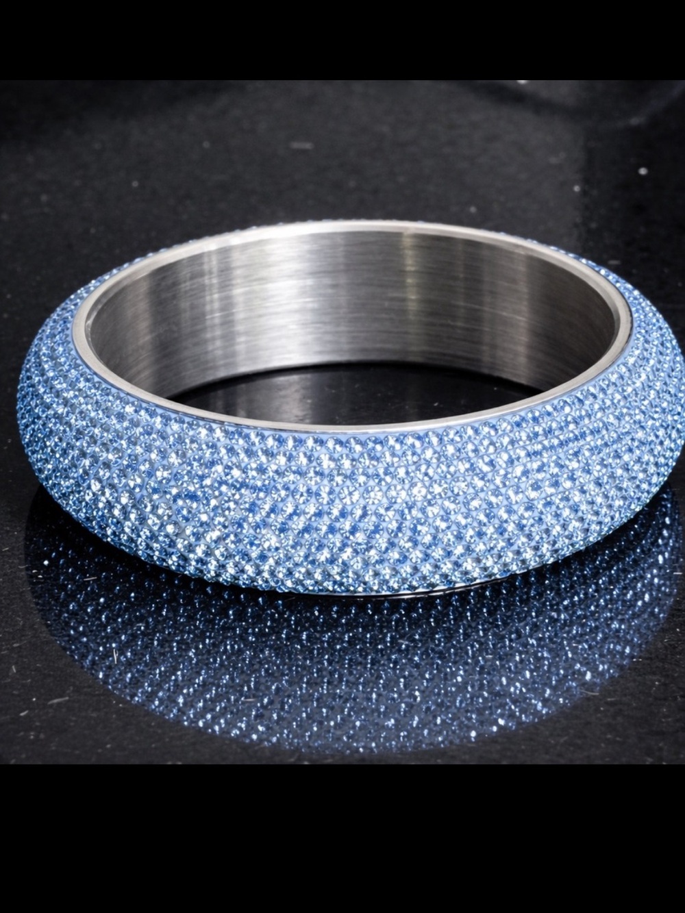BLING Pave Set blue topaz Crystal Cz Bangle Bracelet statement Stainless Steel
